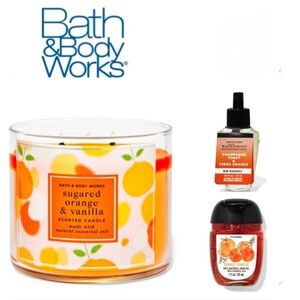 NEW Bath and Body Works Sugared Orange & Vanilla 3 Wick Candle + Free gifts!